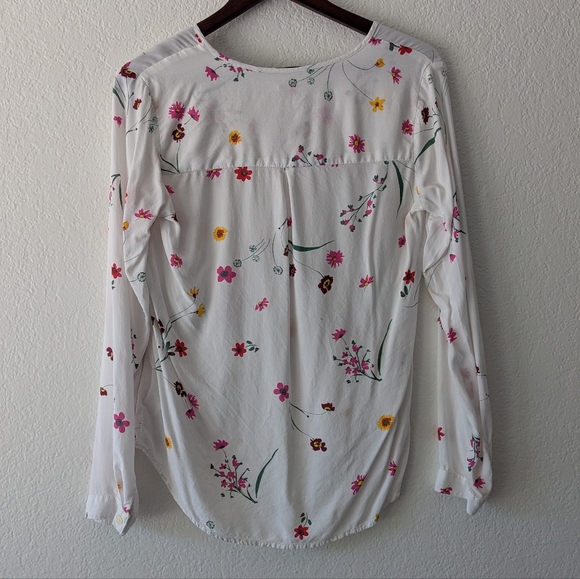 GAP White Pink Floral Blouse Lightweight Long Sleeves Split-Neck Top Size S - Picture 5 of 11